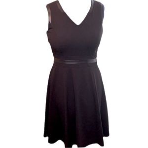 Calvin Klein - Black sleeveless dress, leather trim, sexy, simple, size 10.